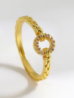 TRENDY Punk Rock Zircon Round Open Chain Ring | Adjustable Stainless Steel